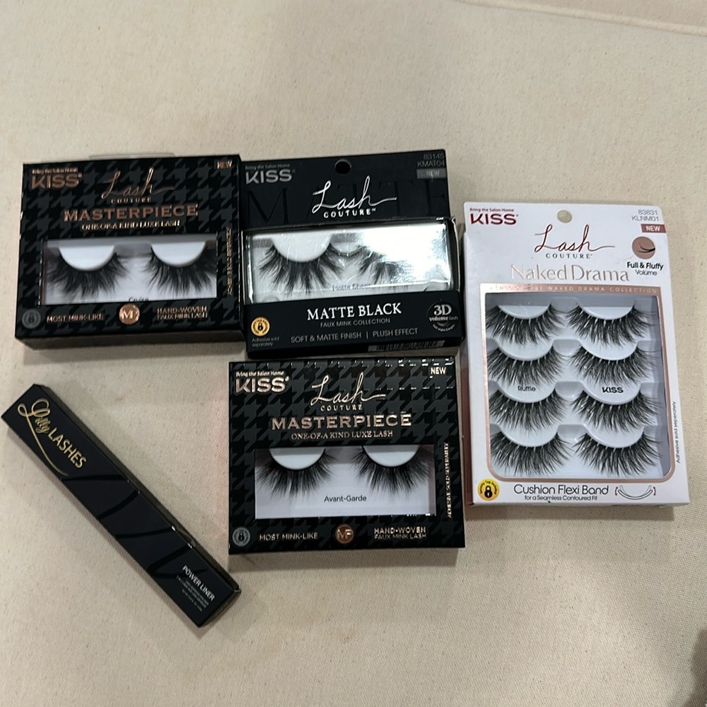 Kiss lash avant garde, matte sheer, cruise, naked drama faux mink lashes + liner